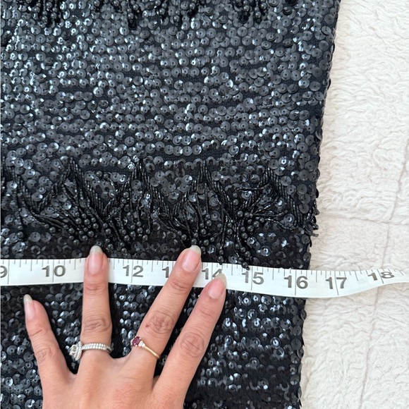 Vintage Black Sequin Beaded Fringe Top | Zip Front | Art Deco Glam - Picture 8 of 9